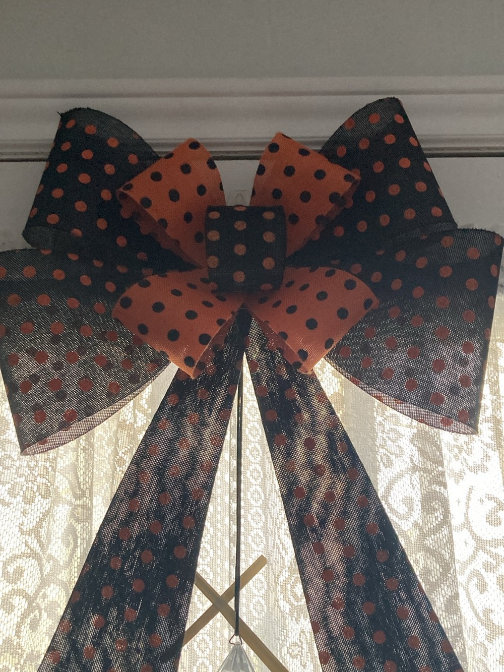 Pier 1 Black and Orange Polka Dot Decorative Bow